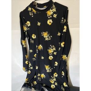 Women's Black Yellow Arizona Jean Floral Long Sleeve Dress Summer Size L